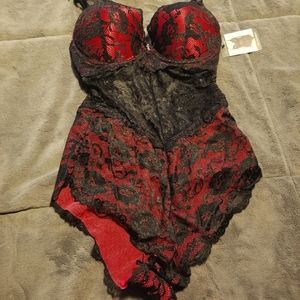 French Affair push-up bodysuit. Black and red. Size small. BRAND NEW with tags.
